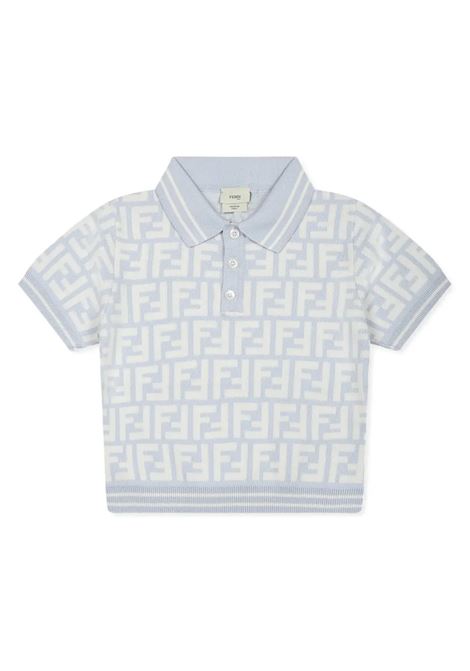 Polo In Maglia Celeste Con Motivo FF All-Over FENDI KIDS | BMG103-AQUHF1R4Q
